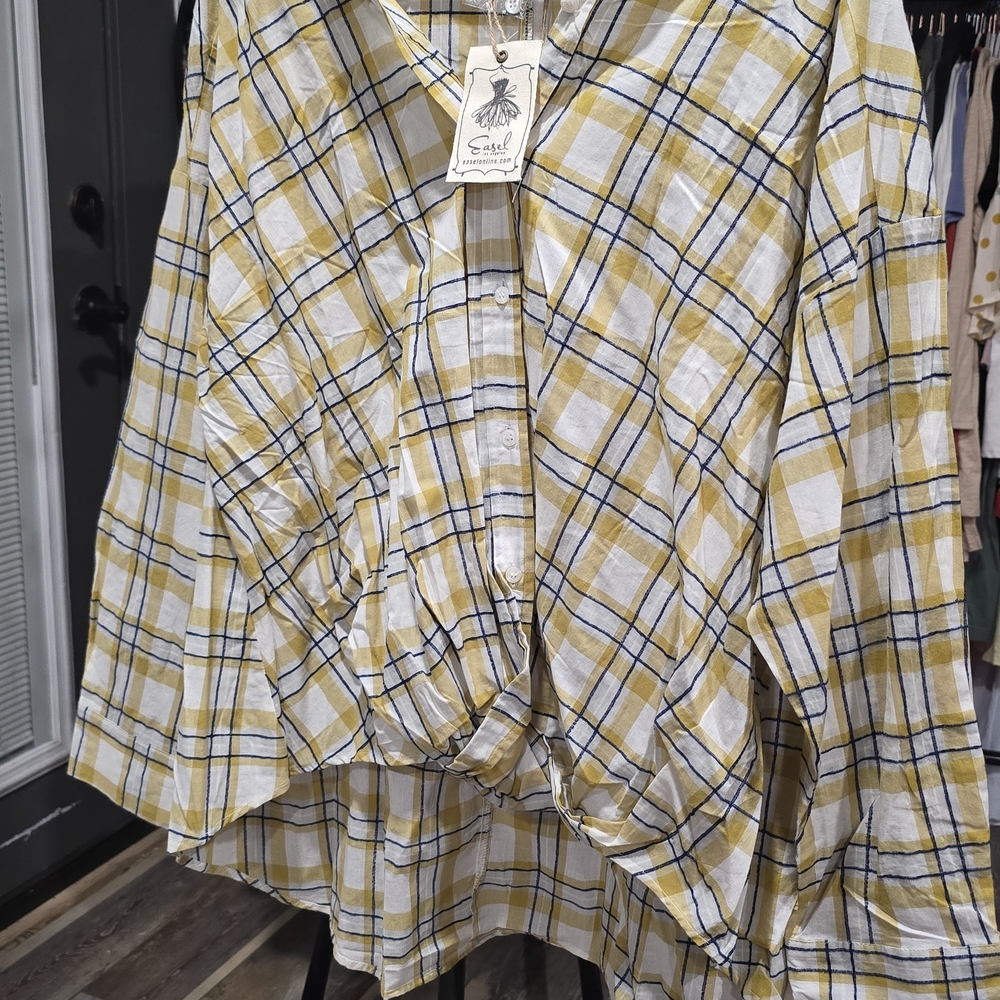 EASEL Mustard Plaid Button-Up Shirt